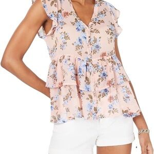 Crave Fame Pink and Blue Floral Blouse